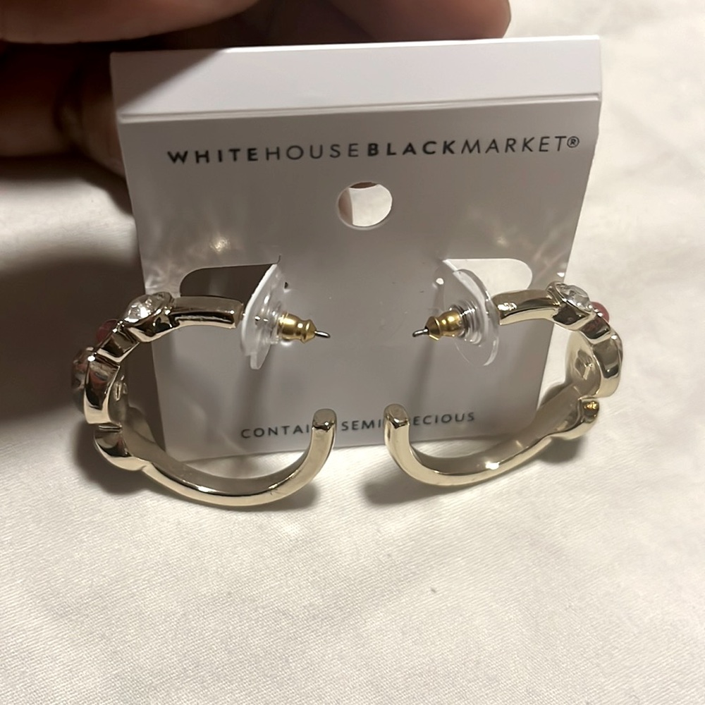 Brand new W.H.B.M Semi Precious Stones w/ Gold Hoops